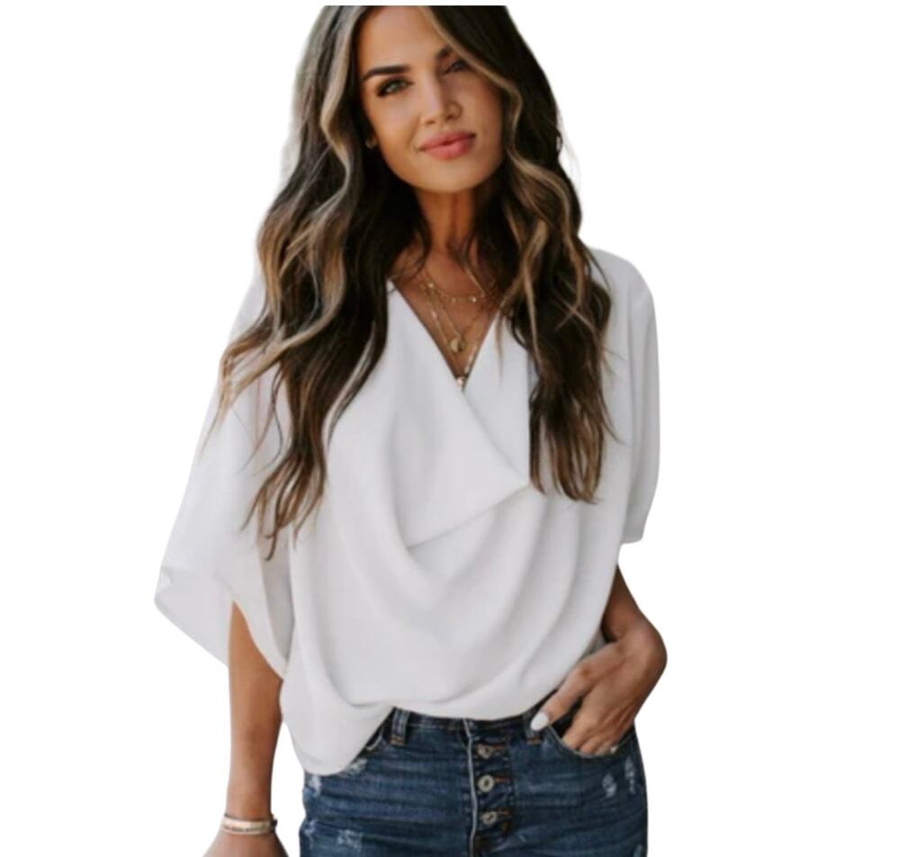 Vici Elton White Dolman Sleeve Drape Front Blouse Top Medium